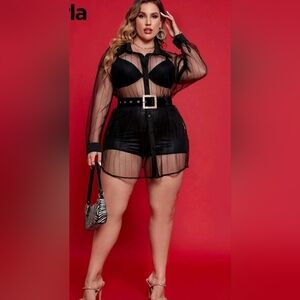 Sheer Black Belted Dress